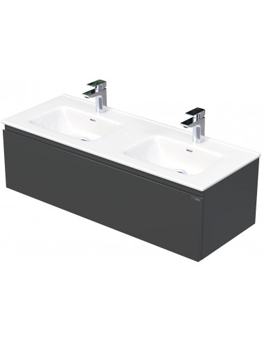 Se LETTY Komplet badmiljø med dobbelt håndvask B121 cm Keramik og MDF - Antracit højglans hos Lepong.dk