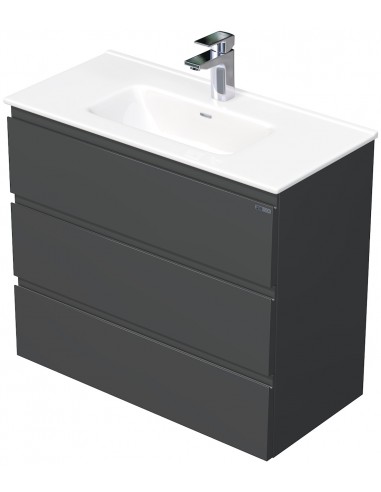 Se LETTY Mini Komplet badmiljø med håndvask B81 cm Keramik og MDF - Mat antracit hos Lepong.dk