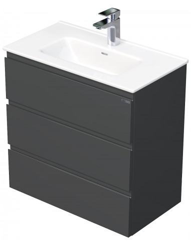 Se LETTY Mini Komplet badmiljø med håndvask B71 cm Keramik og MDF - Mat antracit hos Lepong.dk
