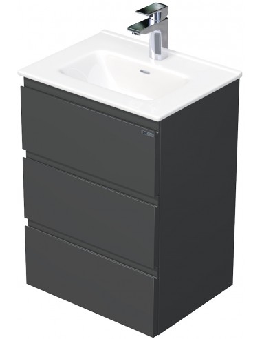 Se LETTY Mini Komplet badmiljø med håndvask B51 cm Keramik og MDF - Mat antracit hos Lepong.dk