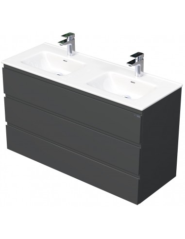Billede af LETTY Komplet badmiljø med dobbelt håndvask B121 cm Keramik og MDF - Mat antracit