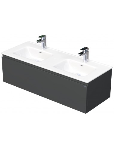 Billede af LETTY Komplet badmiljø med dobbelt håndvask B121 cm Keramik og MDF - Mat antracit