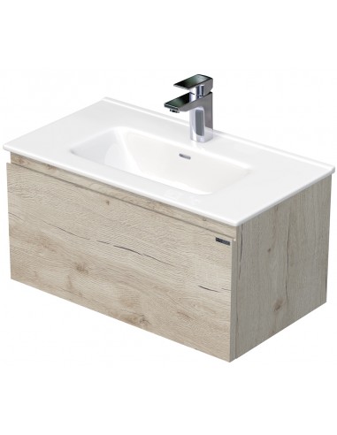 Se LETTY Mini Komplet badmiljø med håndvask B71 cm Keramik og MDF - Lys eg hos Lepong.dk