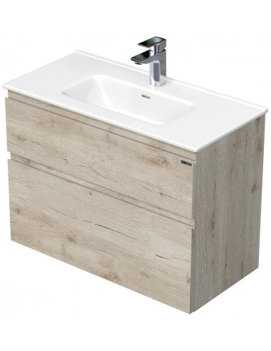 Se LETTY Mini Komplet badmiljø med håndvask B81 cm Keramik og MDF - Lys eg hos Lepong.dk