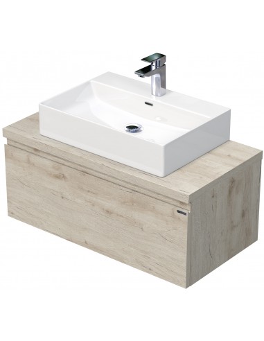 Se LETTY Komplet badmiljø med håndvask B90 cm Keramik og MDF - Lys eg hos Lepong.dk