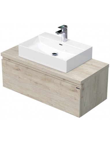 Se LETTY Komplet badmiljø med håndvask B100 cm Keramik og MDF - Lys eg hos Lepong.dk