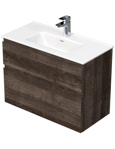 Billede af LETTY Mini Komplet badmiljø med håndvask B81 cm Keramik og MDF - Mørk eg