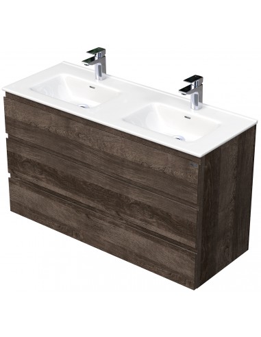 Se LETTY Komplet badmiljø med dobbelt håndvask B121 cm Keramik og MDF - Mørk eg hos Lepong.dk