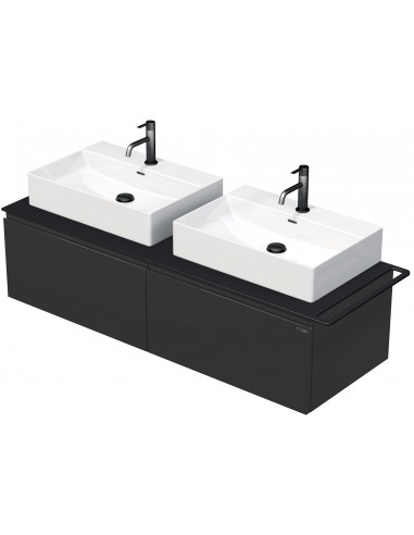 Se TARA Komplet badmiljø med 2 håndvaske B148 cm Keramik, HPL og MDF - Sort/Antracit højglans hos Lepong.dk