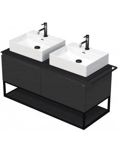Billede af TARA Komplet badmiljø med 2 håndvaske B128 cm Keramik, HPL og MDF - Sort/Antracit højglans
