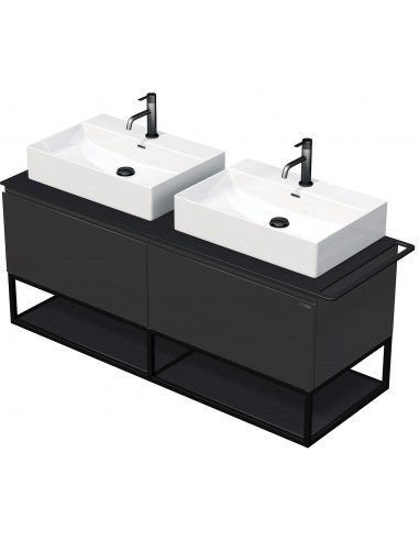 Billede af TARA Komplet badmiljø med 2 håndvaske B148 cm Keramik, HPL og MDF - Sort/Antracit højglans