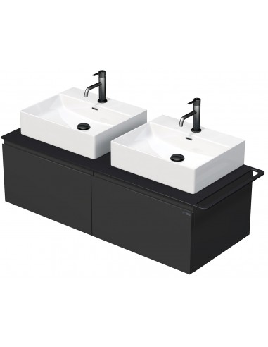 Billede af TARA Komplet badmiljø med 2 håndvaske B128 cm Keramik, HPL og MDF - Sort/Mat antracit
