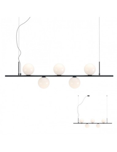 TALIS Loftlampe i aluminium og glas B115 cm 5 x E14 - Mat sort/Opalhvid