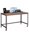 Skrivebord på hjul i metal og møbelplade H75 x B120 cm - Mørkebrun/Brun