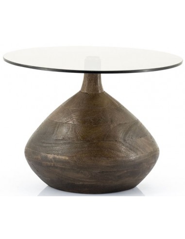Billede af Bond sofabord i mangotræ og glas H38 x Ø50 cm - Antik brun/Røget