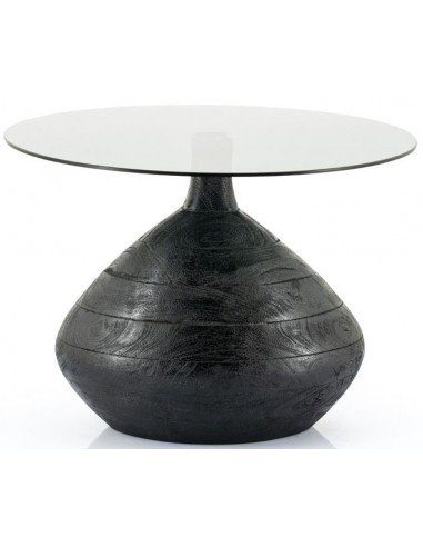 Billede af Bond sofabord i mangotræ og glas H38 x Ø50 cm - Antik sort/Røget