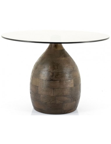 Billede af Bond sofabord i mangotræ og glas H42 x Ø60 cm - Antik brun/Røget