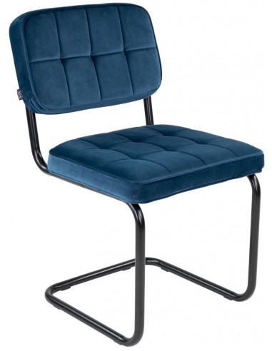 Se Ivy spisebordsstol i metal og velour H84 cm - Sort/Mørkeblå hos Lepong.dk