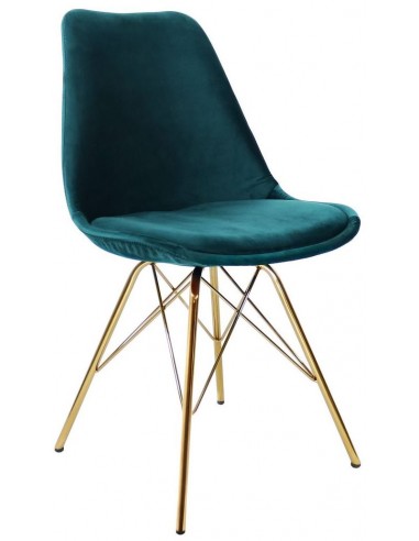Se Bucket spisebordsstol i metal og velour H85 cm - Guld/Blå hos Lepong.dk