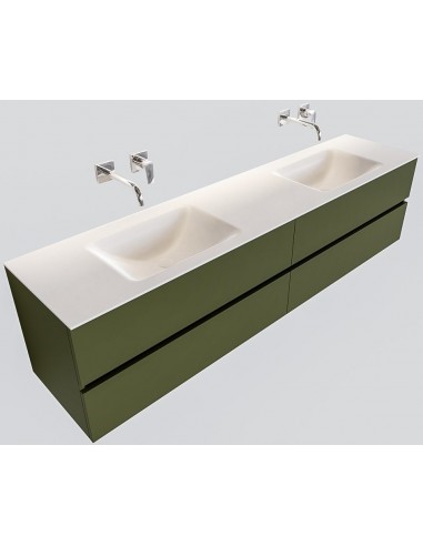 Billede af Vica Komplet badmiljø dobbelt håndvask B200 cm MDF - Armygrøn/Talkum