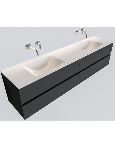 Vica Komplet badmiljø dobbelt håndvask B200 cm MDF - Mørkegrå/Talkum