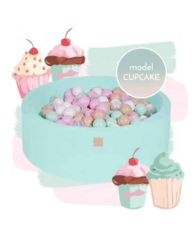 Cupcake boldbassin med 250 bolde i bomuld Ø90 cm – Mint