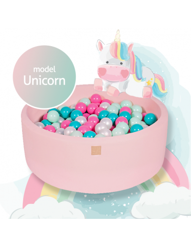 Se Unicorn boldbassin med 250 bolde i bomuld Ø90 cm - Lys pink hos Lepong.dk