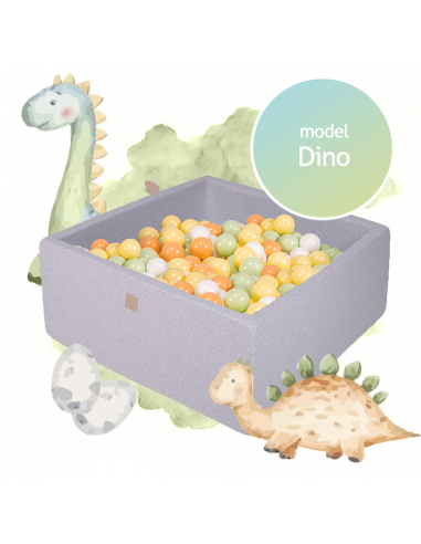 Dino firkantet boldbassin med 500 bolde i bomuld 110 x 110 cm – Lysegrå