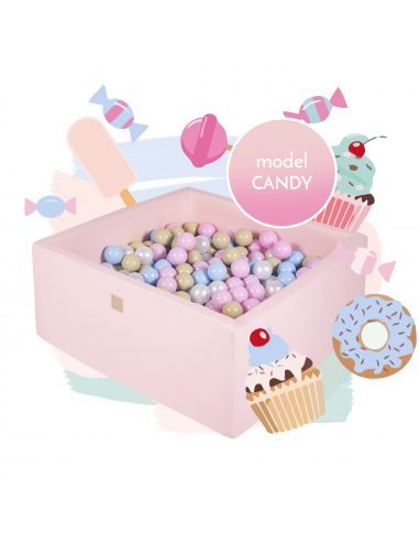 Candy firkantet boldbassin med 500 bolde i bomuld 110 x 110 cm – Lys pink
