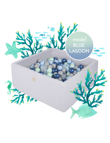 Blue Lagoon firkantet boldbassin med 500 bolde i bomuld 110 x 110 cm – Lysegrå