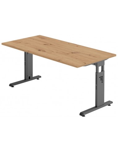 Se Hammer højdejusterbart skrivebord i stål og melamin H65 - 80 x 160 x 80 cm - Grafitgrå/Vild eg hos Lepong.dk