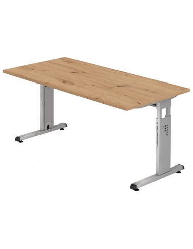 Se Hammer højdejusterbart skrivebord i stål og melamin H65 - 80 x 160 x 80 cm - Sølvgrå/Vild eg hos Lepong.dk