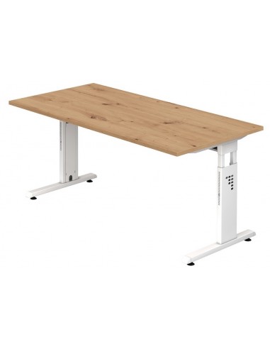 Se Hammer højdejusterbart skrivebord i stål og melamin H65 - 80 x 160 x 80 cm - Hvid/Vild eg hos Lepong.dk