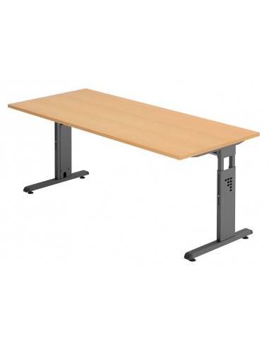Se Hammer højdejusterbart skrivebord i stål og melamin H65 - 80 x 180 x 80 cm - Grafitgrå/Bøg hos Lepong.dk