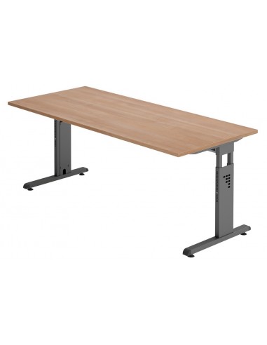 Se Hammer højdejusterbart skrivebord i stål og melamin H65 - 80 x 180 x 80 cm - Grafitgrå/Nød hos Lepong.dk
