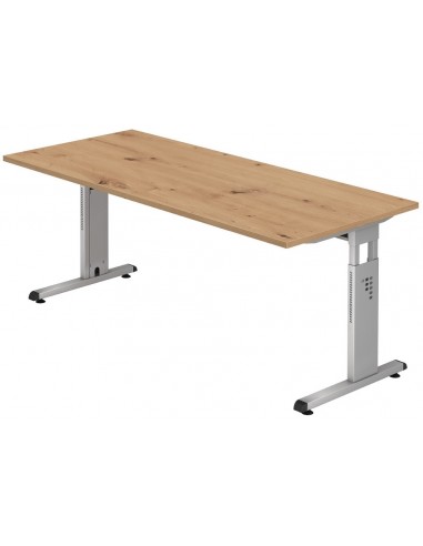 Se Hammer højdejusterbart skrivebord i stål og melamin H65 - 80 x 180 x 80 cm - Sølvgrå/Vild eg hos Lepong.dk