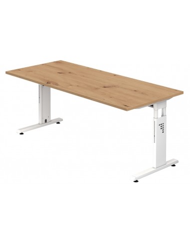 Billede af Hammer højdejusterbart skrivebord i stål og melamin H65 - 80 x 180 x 80 cm - Hvid/Vild eg