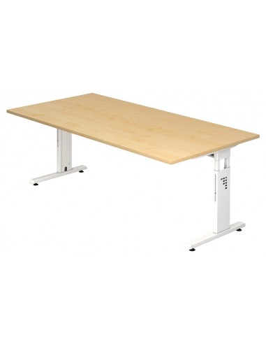 Se Hammer højdejusterbart skrivebord i stål og melamin H65 - 80 x 200 x 100 cm - Hvid/Ahorn hos Lepong.dk