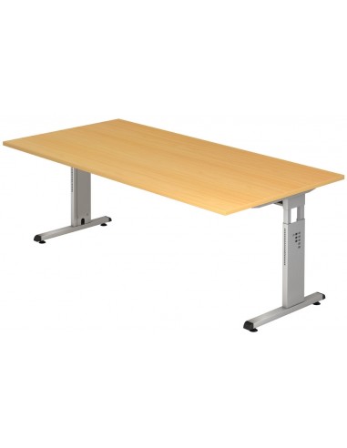Se Hammer højdejusterbart skrivebord i stål og melamin H65 - 80 x 200 x 100 cm - Sølvgrå/Bøg hos Lepong.dk