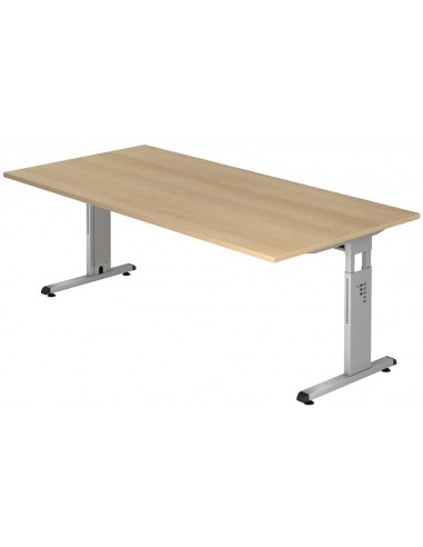 Se Hammer højdejusterbart skrivebord i stål og melamin H65 - 80 x 200 x 100 cm - Sølvgrå/Eg hos Lepong.dk