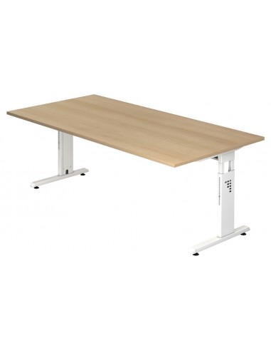 Se Hammer højdejusterbart skrivebord i stål og melamin H65 - 80 x 200 x 100 cm - Hvid/Eg hos Lepong.dk