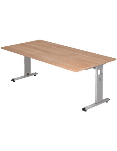Se Hammer højdejusterbart skrivebord i stål og melamin H65 - 80 x 200 x 100 cm - Sølvgrå/Nød hos Lepong.dk