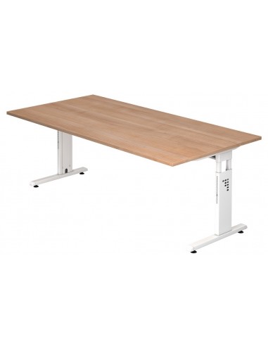 Se Hammer højdejusterbart skrivebord i stål og melamin H65 - 80 x 200 x 100 cm - Hvid/Nød hos Lepong.dk