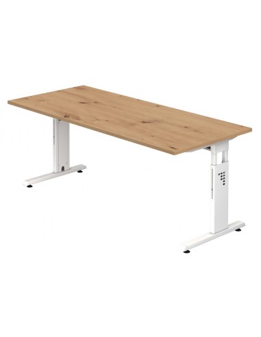 Se Hammer højdejusterbart skrivebord i stål og melamin H65 - 80 x 200 x 100 cm - Hvid/Vild eg hos Lepong.dk