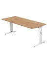 Hammer højdejusterbart skrivebord i stål og melamin H65 - 80 x 200 x 100 cm - Hvid/Vild eg