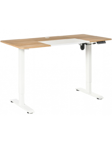 Billede af Hæve-/Sænke skrivebord i aluminium og møbelplade 140 x 70 cm - Hvid/Lys natur
