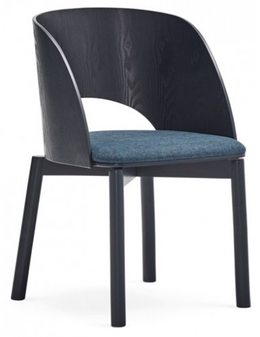 Se 2 x Dam spisebordsstole i askfinér og polyester H78 cm - Marineblå hos Lepong.dk