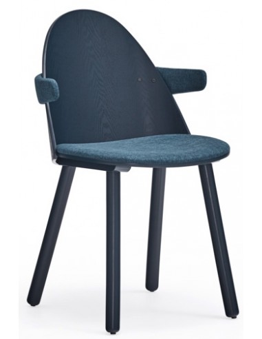 Se 2 x Uma spisebordsstole med armlæn i askfinér og polyester H81 cm - Navyblå hos Lepong.dk