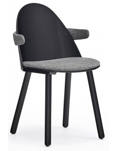 Billede af 2 x Uma spisebordsstole med armlæn i askfinér og polyester H81 cm - Sort/Grå