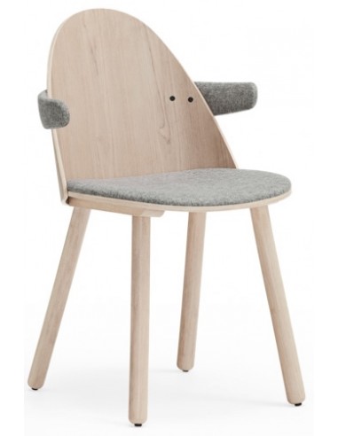 Se 2 x Uma spisebordsstole med armlæn i askfinér og polyester H81 cm - Natur/Grå hos Lepong.dk